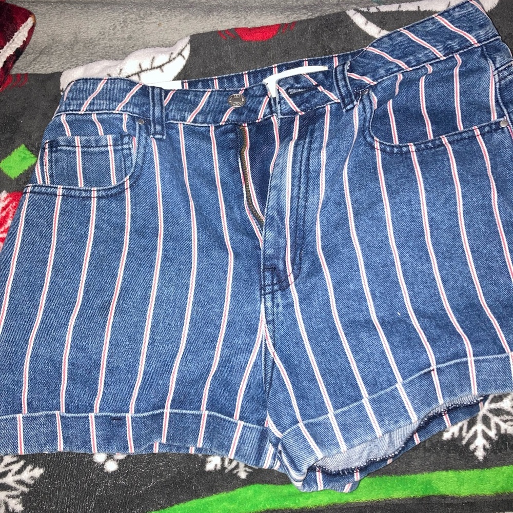 Striped jean shorts